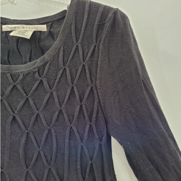 Max Studio Black Knit Knot Smocking Long Sleeve Stretch Sweater Dress - Picture 9 of 12